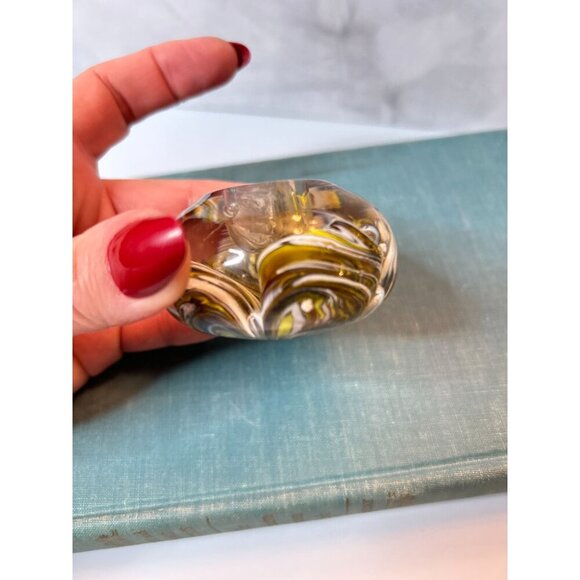 Vintage Paperweight Hand Blown Glass Hollow Center Small Art Glass Yellow Brown - Picture 5 of 6